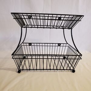 2 Tier Metal Counter or Wall Mount Fruit, Veggie Basket Storage